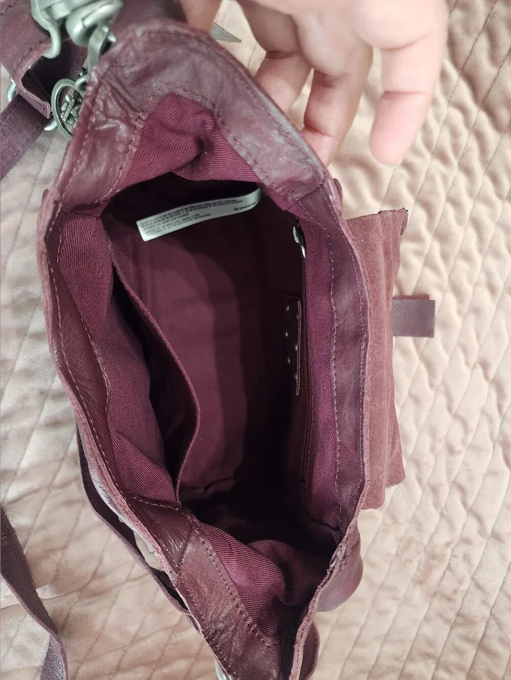 Free People We The Free 'Baby Leigh' Distressed Tote Bag - Blackberry